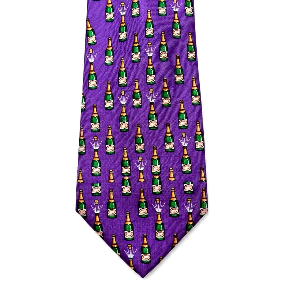 VTG Ralph Lauren Purple Champagne Bottle Necktie 100% Silk Novelty Tie